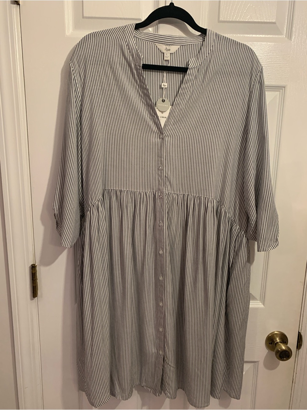 Ripe Maternity Sam Stripe Nursing Dress NWT Size L Slate White